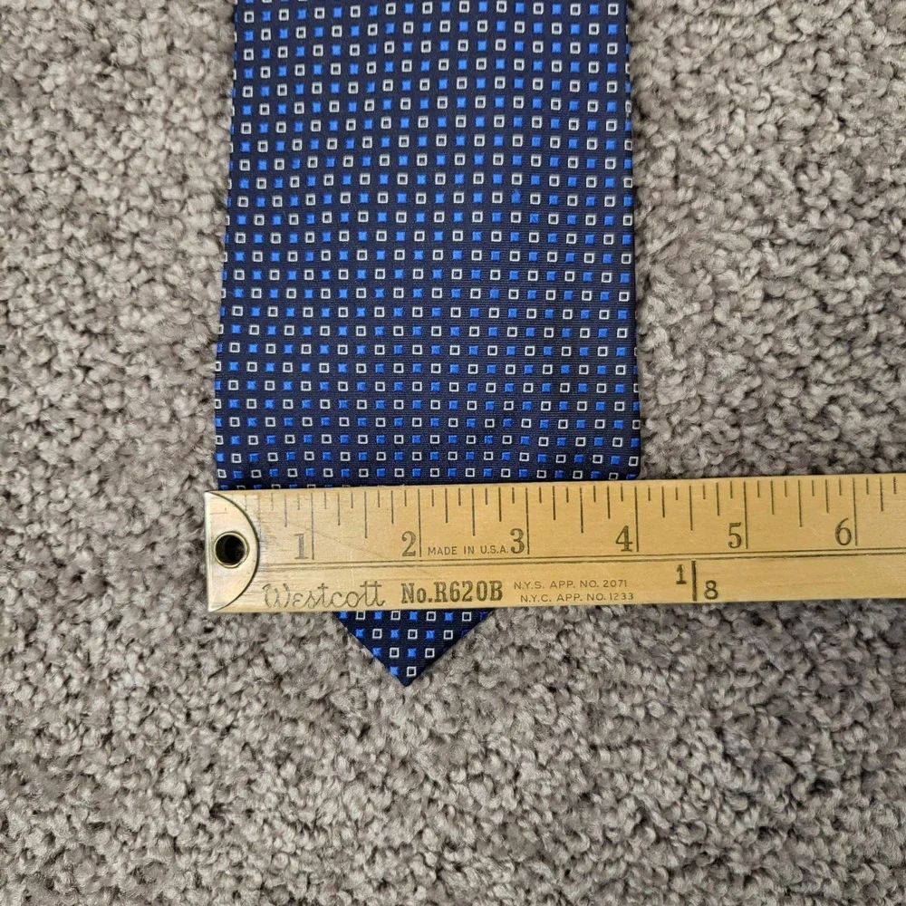 Polo Ralph Lauren Necktie Mens OS Blue Excellent Silk Geometric Hand Finished